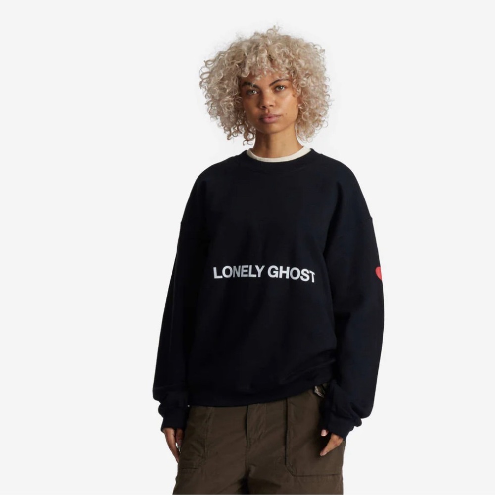 Lonely Ghost heart on my sleeve Black Crewneck